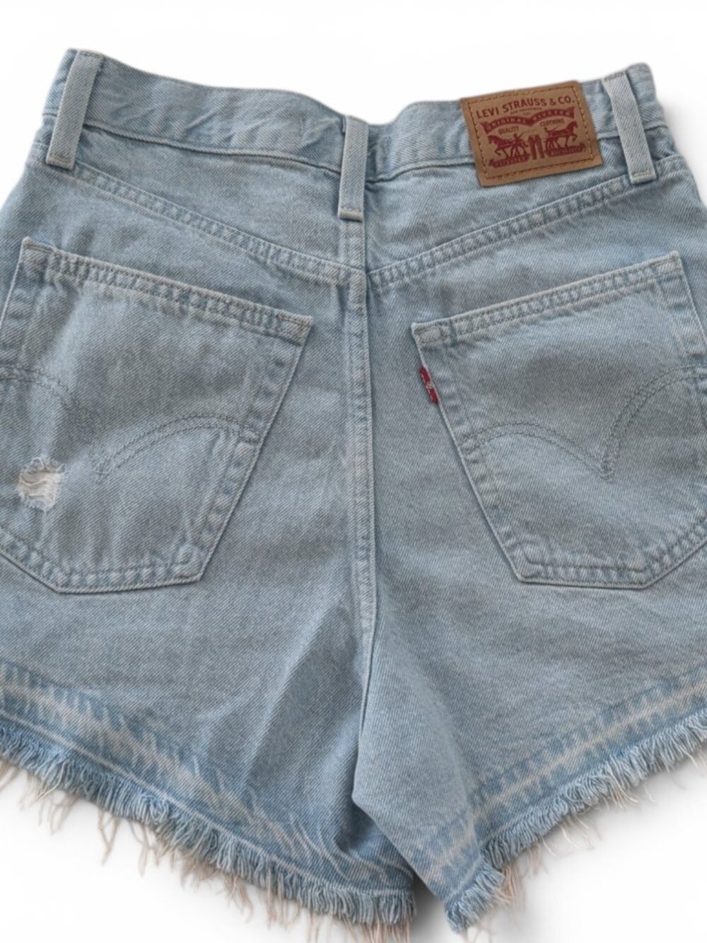 Levi's High Rise Denim Shorts Size 27 Light Wash Distressed — EUC - Picture 4 of 7